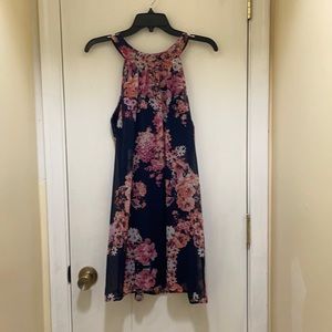 Navy blue with flowers halter dress